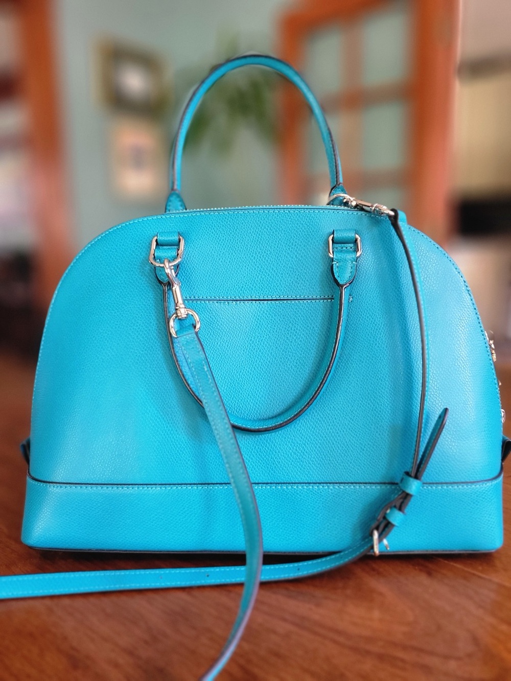 Coach Blue Leather Dome Satchel Crossbody Pebbled Leather NWOT -New Without Tags - Picture 5 of 13